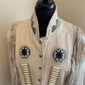 Ladies Vintage Leather Fringe Jacket